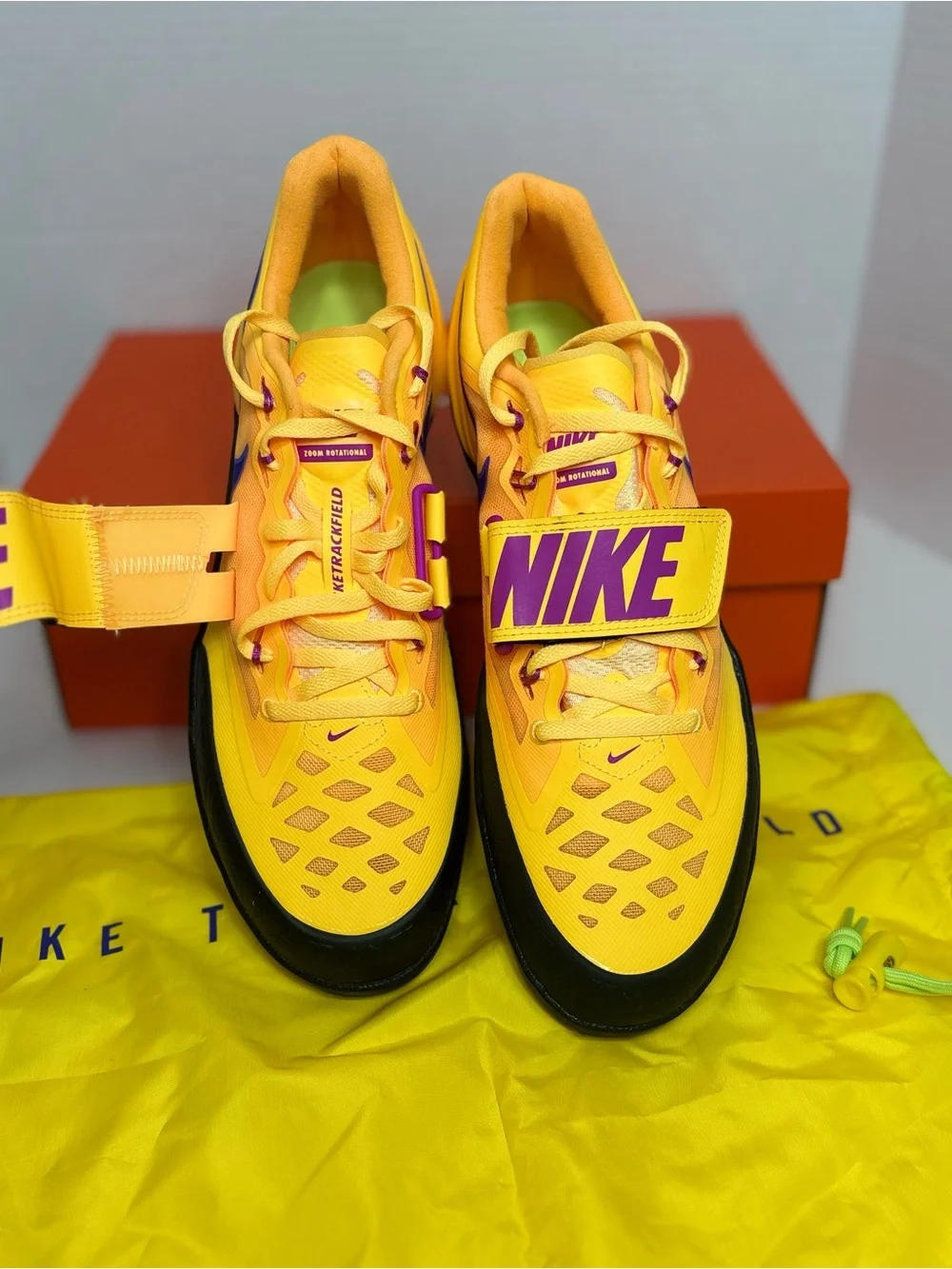 Nike Men’s Athletic Shoes - Yellow with Blue Swoosh Track & Field Throwing shoes